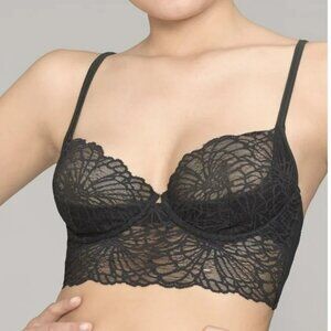 Josie by Natori Women Bardot 3/4 Underwire Bra 32D/DD Black Lace Festival Season